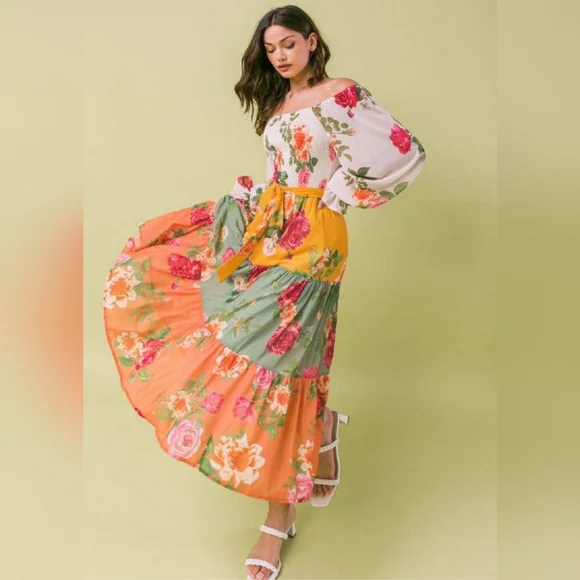 Love Colette Floral Smocked Midi Dress Size M Boho Cottagecore - Picture 7 of 12